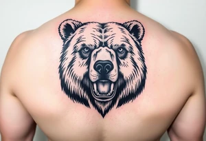 majestic grizzly bear staring with the mouth closed and no teeth showing tattoo idea