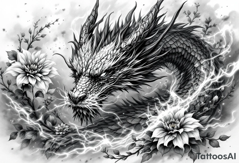 legendary dragon scene with energy aura flowers power effects tattoo idea