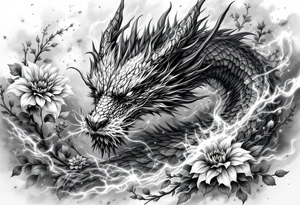 legendary dragon scene with energy aura flowers power effects tattoo idea