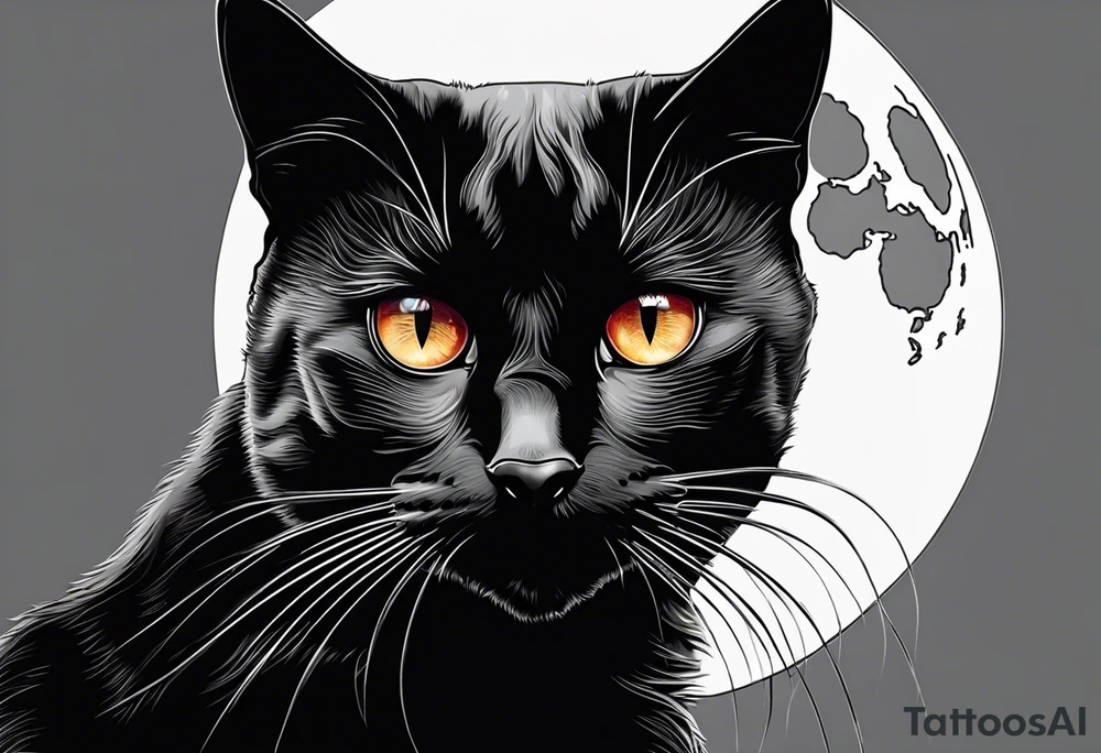 Photo realistic black cat head only facing forward add moon tattoo idea