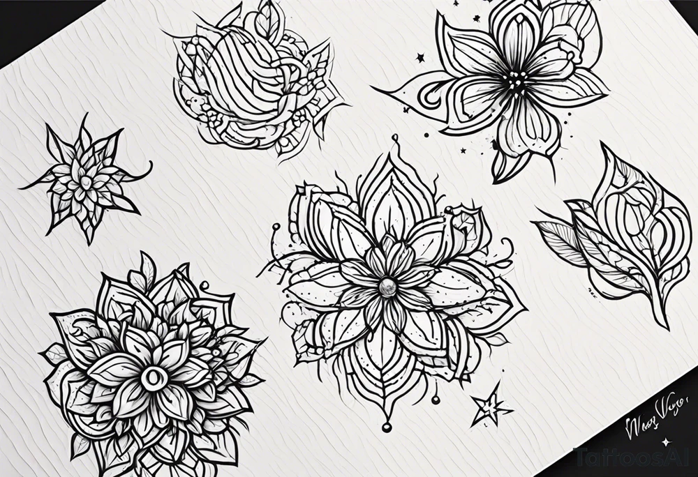 A múltiple constellation small, girly, discrete, minimmalist tattoo combining 3 constellations cáncer, virgo, and scorpio. Just the lines... no flowers tattoo idea