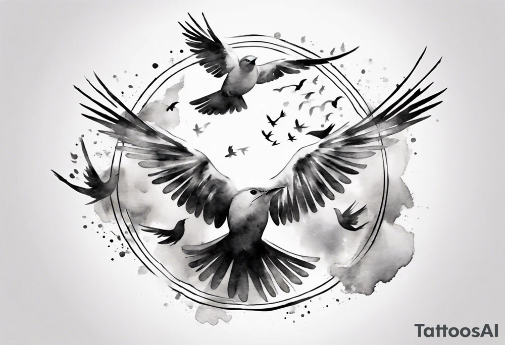 shoulder tattoo with light rays with birds flying free among the clouds, round shape, 3d effect tattoo idea shoulder tattoo with light rays with birds flying free among the clouds, round shape, 3d effect tattoo idea