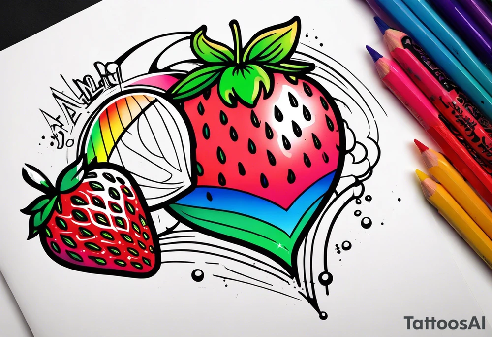 Graffiti Rainbow Strawberry tattoo idea