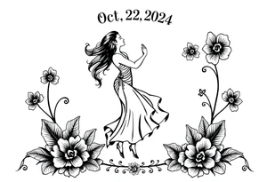 the date October 22, 2024. With the name ‘Lady’. salsa music and dancing elements. tattoo idea