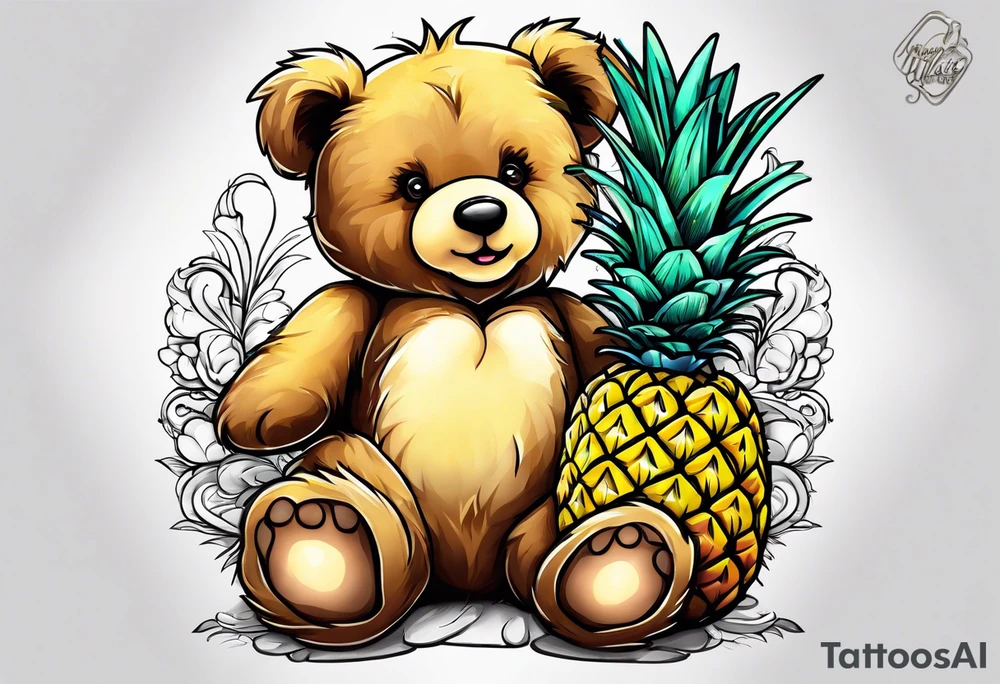 Teddy bear loves pineapple tattoo idea