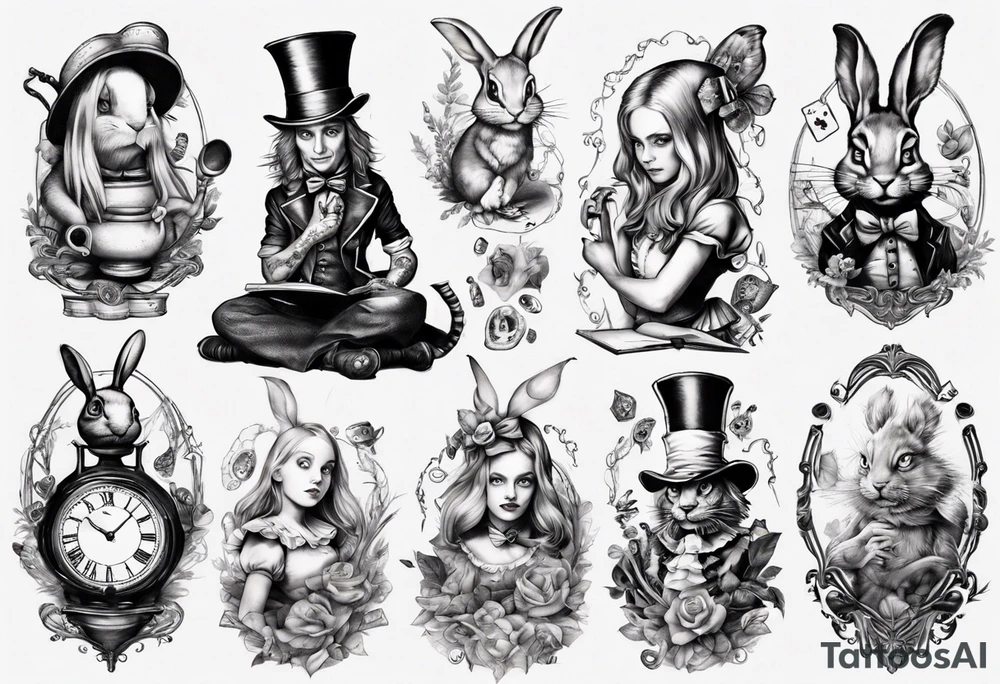 Alice in wonderland characters tattoo idea