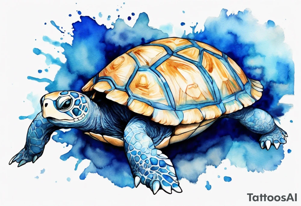a blue fur-covered animal with the shell of a turtle tattoo idea