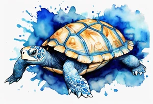 a blue fur-covered animal with the shell of a turtle tattoo idea
