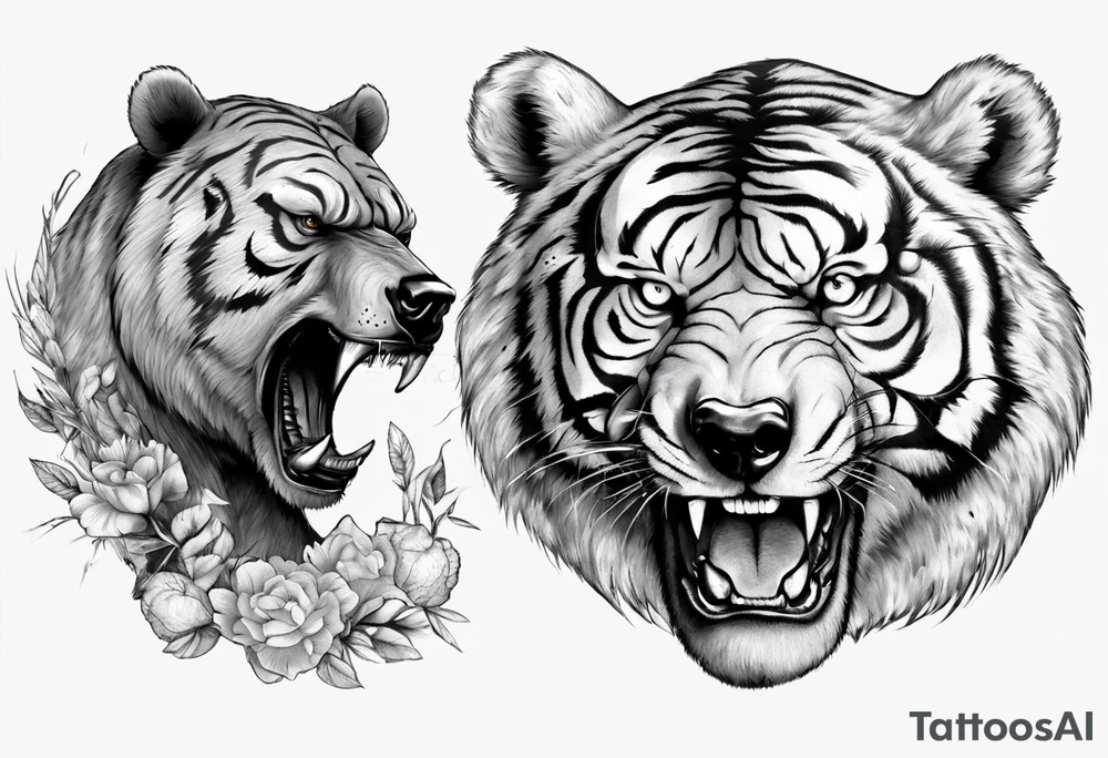 bear and tiger, fighting tattoo idea