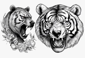bear and tiger, fighting tattoo idea