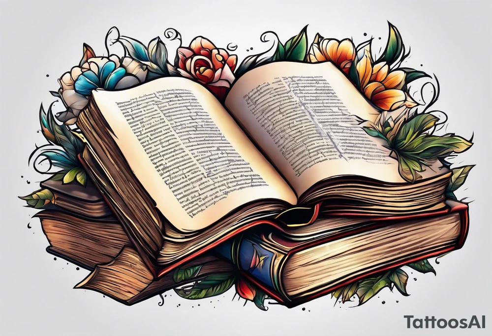 pile of open books no background tattoo idea