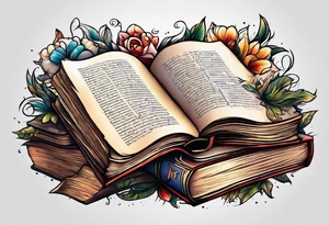 pile of open books no background tattoo idea