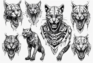 cybernetic ocelot full body teeth showing tattoo idea