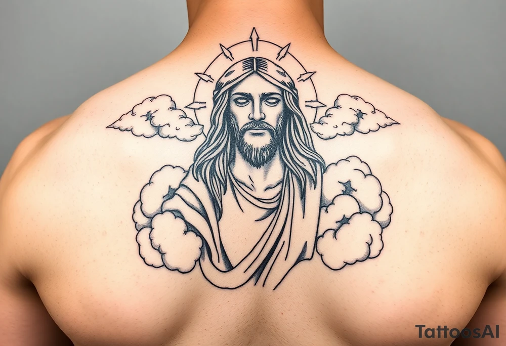 magestic jesus christ with clouds tattoo idea