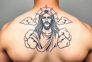 magestic jesus christ with clouds tattoo idea