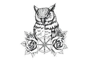an owl,compass,roses, tattoo idea