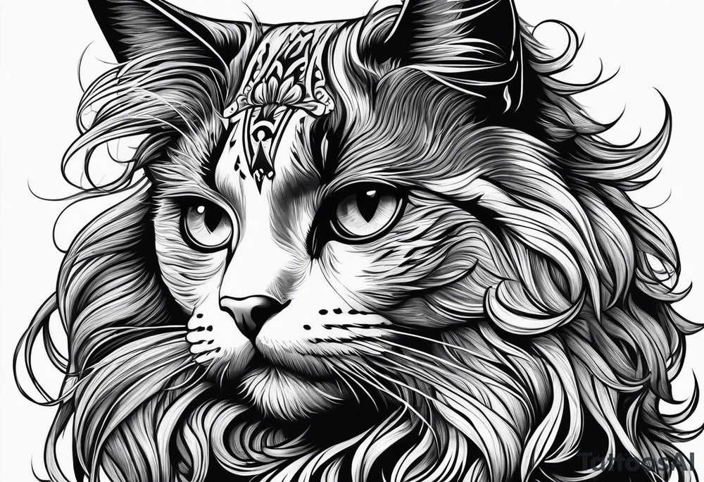 Long hair cat, regal, face tattoo idea