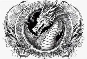 powerful dragon holding and protecting a female tattoo idea