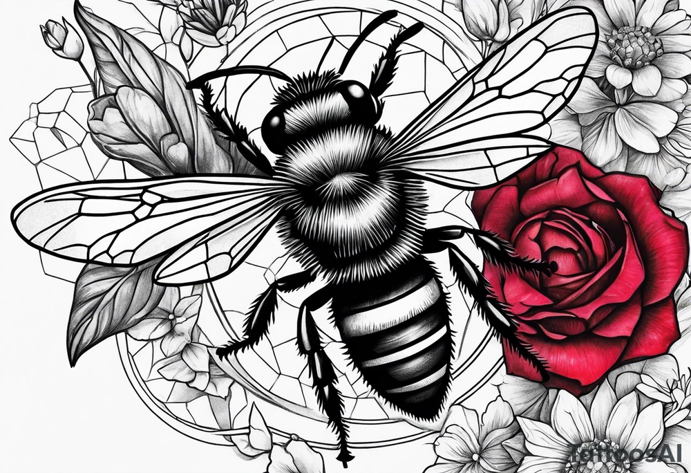 A forearm tattoo of a ruby gemstone and a honey bee tattoo idea