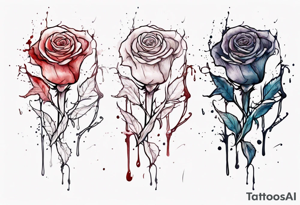 rose flower, one line, blood dripping from the flower, tall tattoo idea