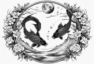 koi fish Tui and La from from avatar the last airbender circling each other with moon imagery around them tattoo idea