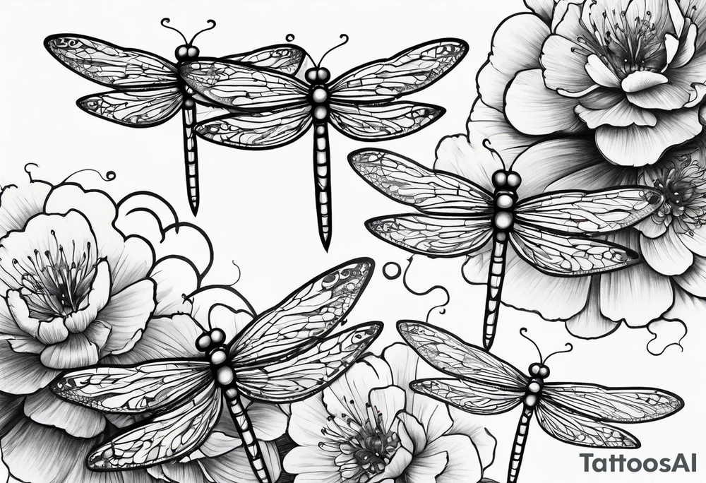 4 dragonflies flying together tattoo idea