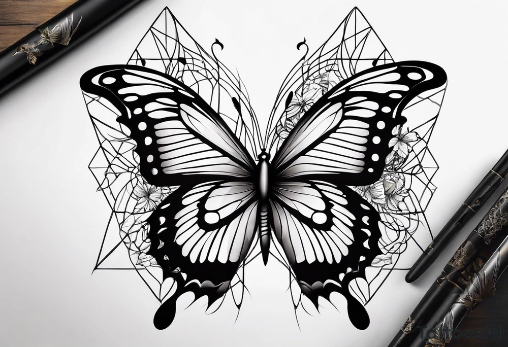 Butterfly on indra’s net background tattoo idea