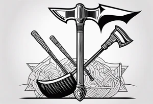 line work tattoo with a 21, Hooligan bar and an Axe tattoo idea