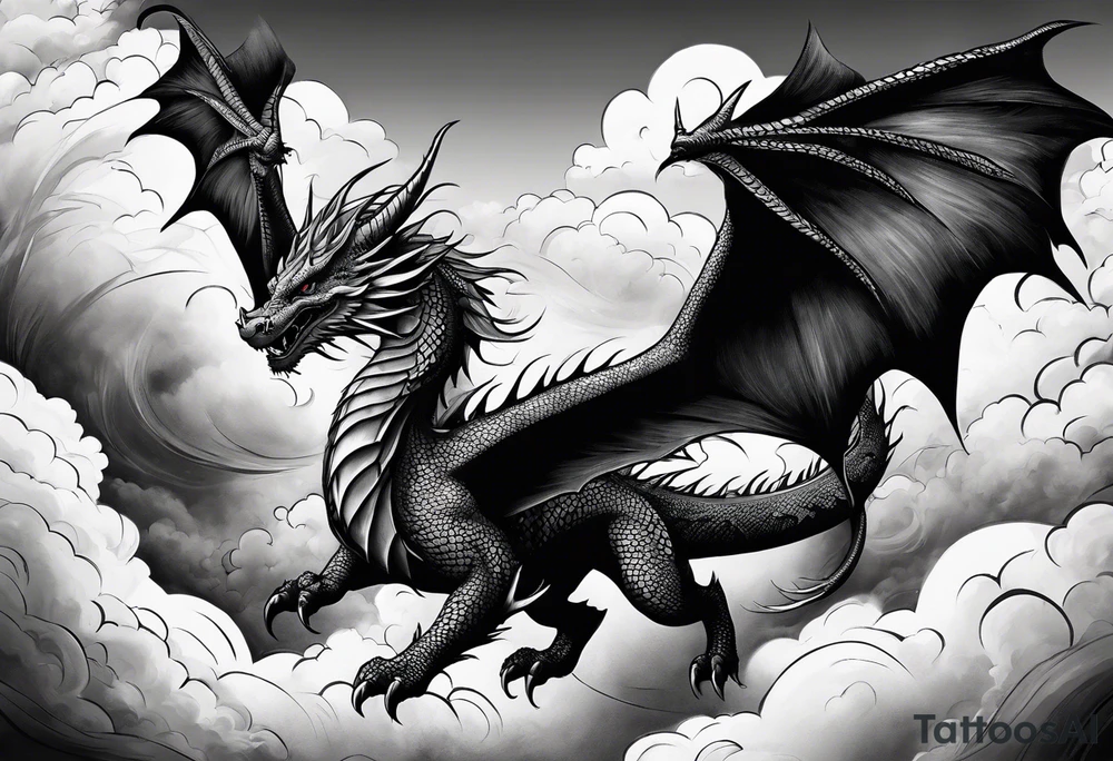Dragon soaring through clouds tattoo idea