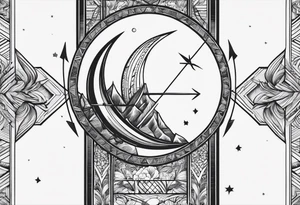moon fine linework arrow, long and narrow tattoo idea
