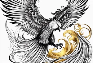 lite flowing phoenix with gold and white on tail For male tattoo idea