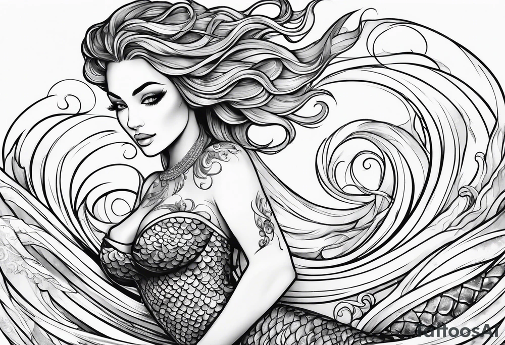 mermaid full body, waves, dark work tattoo idea