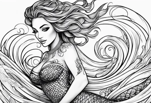 mermaid full body, waves, dark work tattoo idea