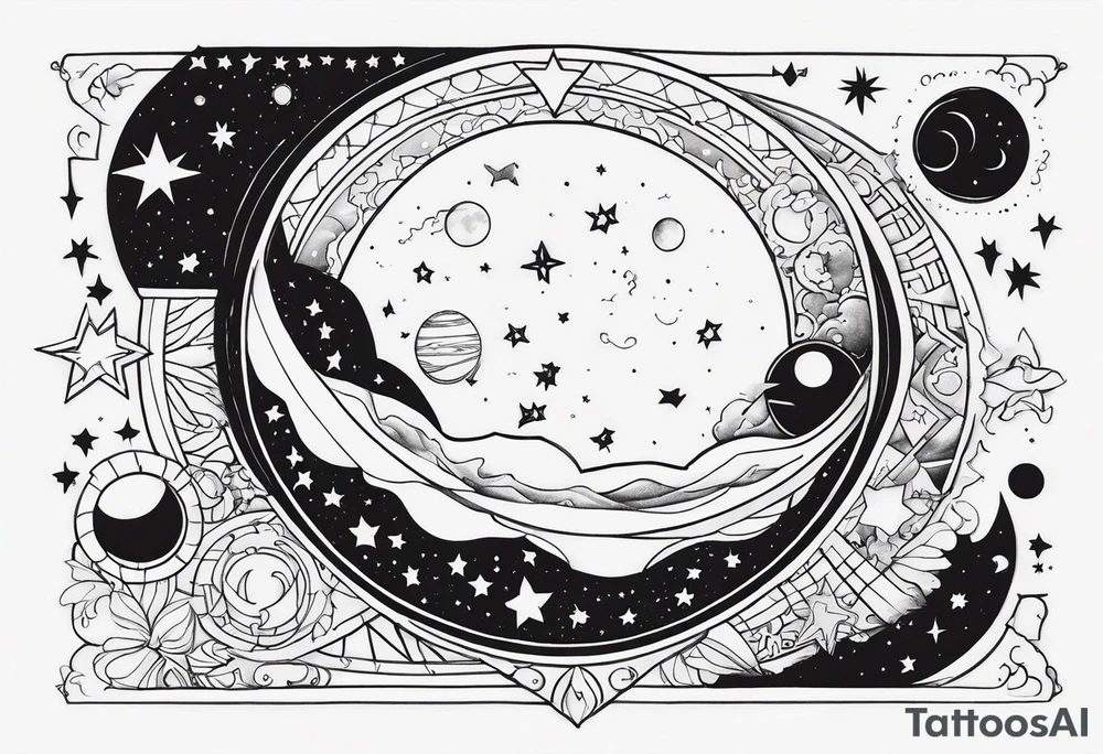 moon, stars, planets tattoo idea