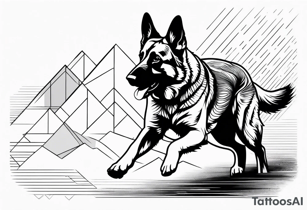 German Shepherd running into the clouds. tattoo idea