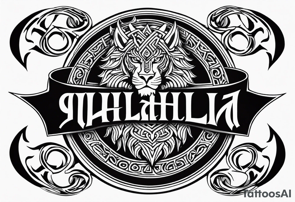 Valhalla sword shield dragon axe Valknut tribal lion tattoo idea Valhalla sword shield dragon axe Valknut tribal lion tattoo idea