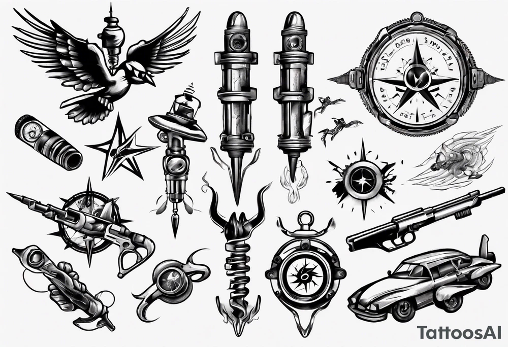 skydiving, shooting guns, compass, adventure tattoo idea skydiving, shooting guns, compass, adventure tattoo idea
