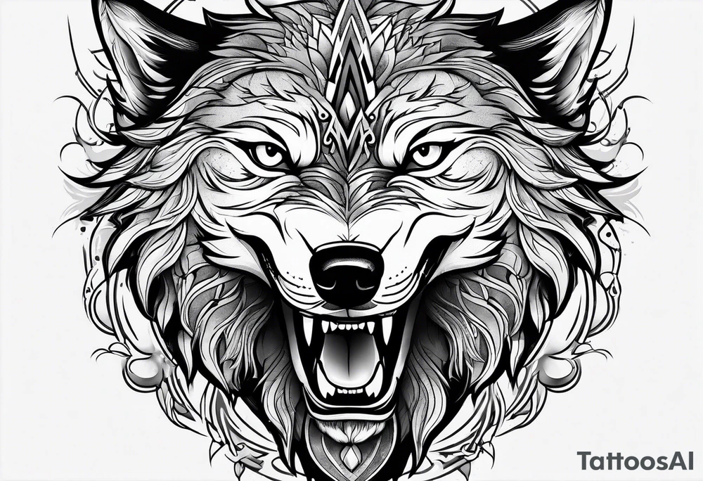 wolf face

fangs 

black and white tattoo idea