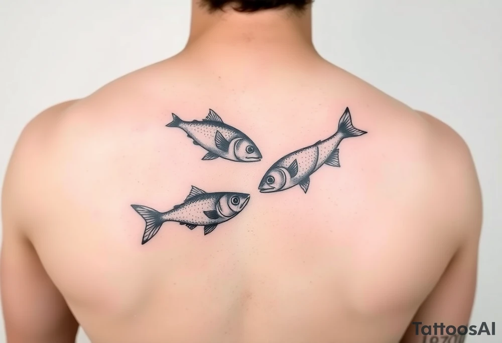 Using the letter P in “Pisces” to create tu fish swimming in different directions tattoo idea