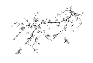 full arm thick vines with small mystical flowers, dragonflies, stars, celestial moon tattoo idea