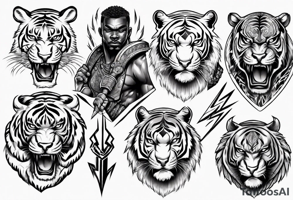 African Tiger warrior and lightning tattoo idea