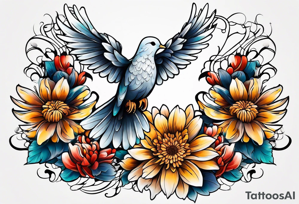 Chrysanthemum and dove tattoo idea