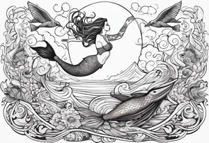 mermaid jumping to see pelicans tattoo idea