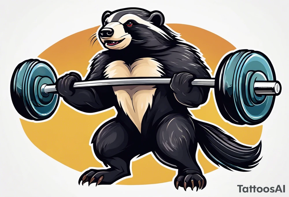 Muscular old honey badger lifting barbell. tattoo idea