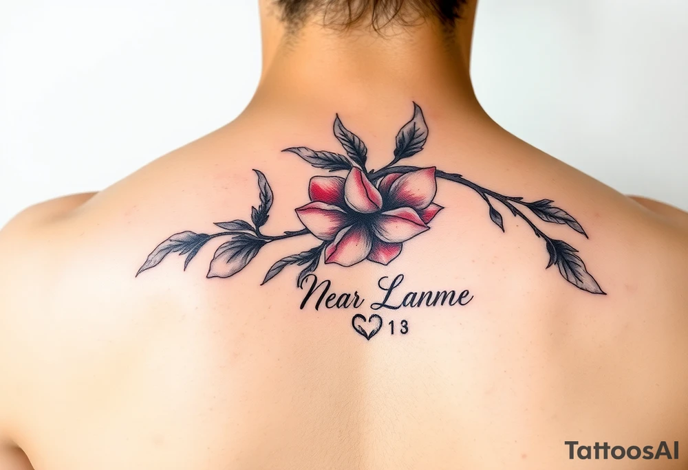 Peach branch with names scripted tattoo idea
