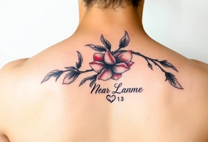 Peach branch with names scripted tattoo idea