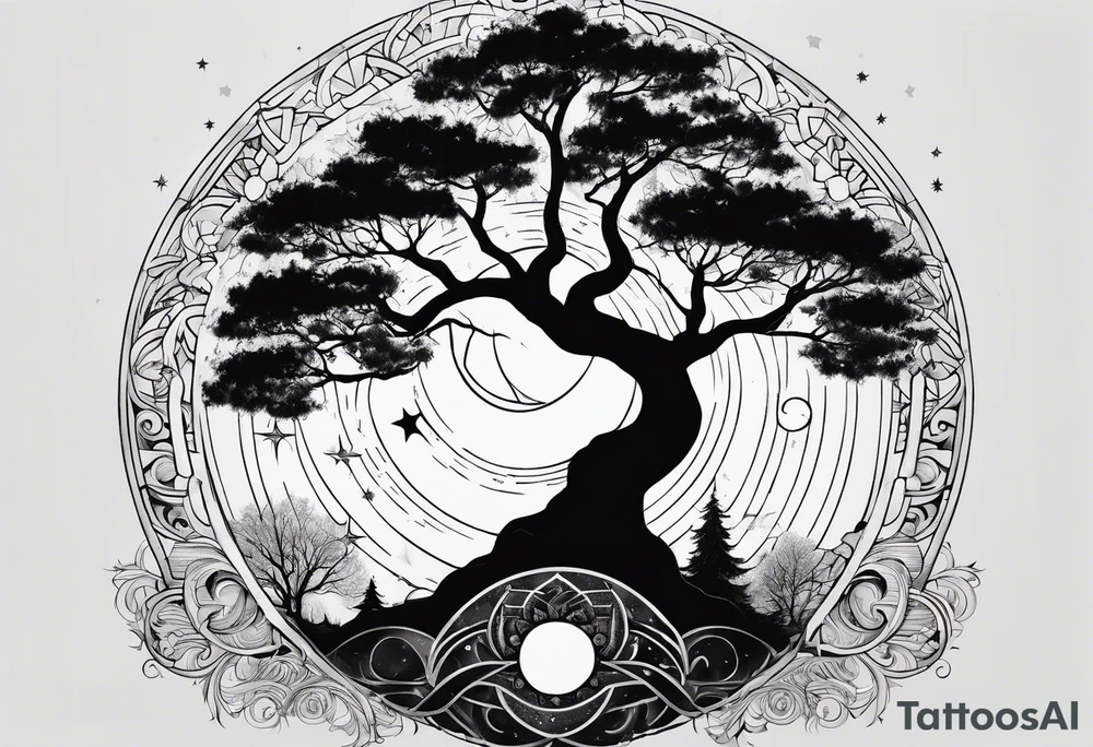 Tree holding the sun and the moon tattoo idea