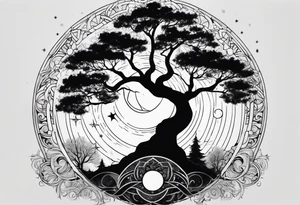 Tree holding the sun and the moon tattoo idea