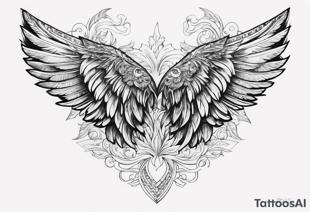 wings with the date September 28, 2005 in the center tattoo idea