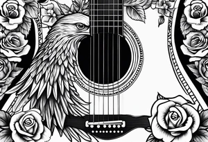 acoustic guitar with roses and eagles tattoo idea